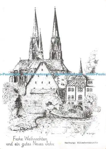 D106037 Frohe Weihnachten und ein gutes Neues Jahr. Marburg. Elisabethkirche. Dr