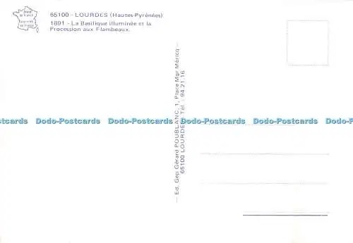 D107201 Lourdes. Hautes Pyrenees. La Basilique Illuminee et la Procession aux Fl