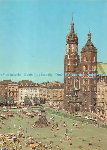 D104175 Krakau. Rynek Glowny. Kosciol Mariacki i Pomnik Adama Mickiewicza. Krajo