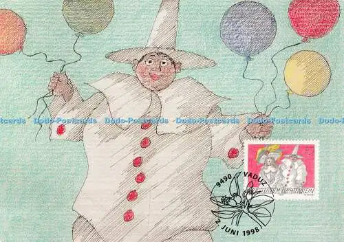 D110723 Liechtenstein. 1998. MK 1159. Spass am Brief. Clown mit Dame. Carte Maxi