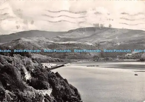 D113822 Mündung und Eisenbahnbrücke vom Panoramaweg. Barmouth. Nordwales. Pr