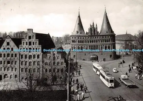 D114119 Lübeck. Holstentor und Salzspeicher. Hersteller und Verlag Schoning