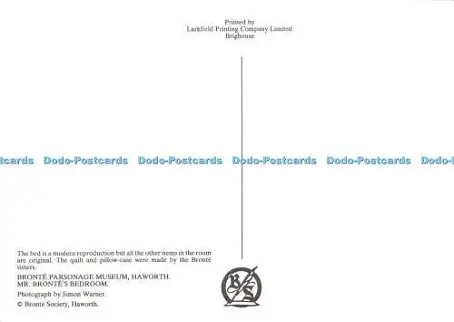 D116361 Haworth. Bronte Parsonage Museum. Mr Bronte Schlafzimmer. Larkfield Printing.