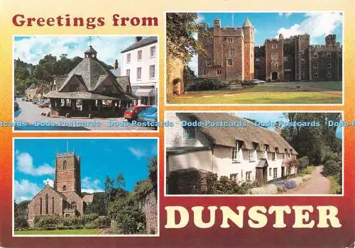 D111273 Grüße aus Dunster. Garnmarkt. Schloss. Alte Hütten. J. Salmon. Ca