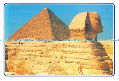 D117018 Gizeh. Große Sphinx und Keops Pyramiden. El Faraana Werbung und Printi