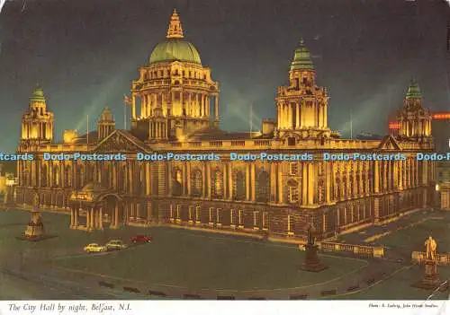 D117404 Rathaus bei Nacht. Belfast. N.I.E. Ludwig. Hinde. 1970