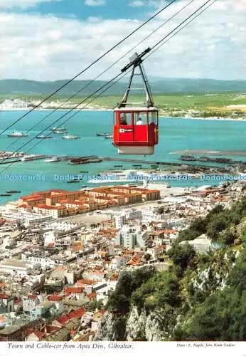 D117577 Gibraltar. Stadt und Seilbahn von Apes Den. John Hinde. E. Nagele