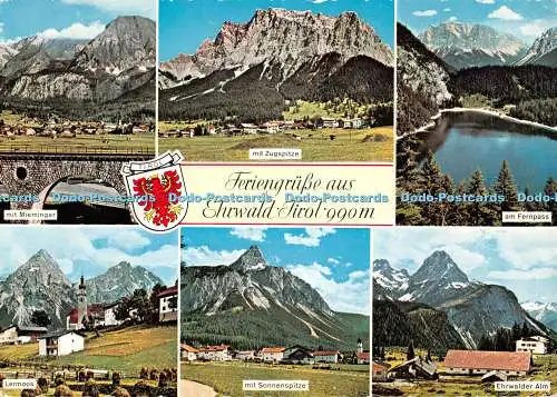 D115940 Feriengrusse aus Ehrwald. Tirol. Mit Zugspitze. mit Mieminger. am Fernpa