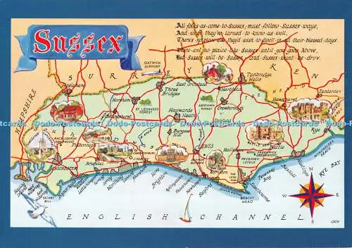 D119608 Karte von Sussex. D. Konstanz