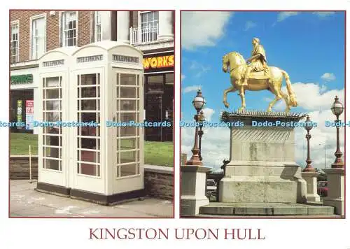 D159485 Kingston Upon Hull. Weiße Telefonkioske und King Billy Statue. Richter