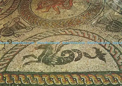 D159602 Fishbourne Roman Palace. Platte aus dem Delphin Mosaik. Im Norden gewinnen