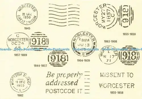 D159619 Worcester Postmarks. 1844. bis 1983. Worcester Head of Post Office