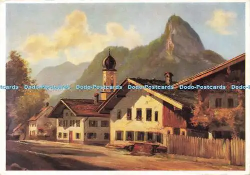 D158511 Deutsche Heimkunst Karte. Oberammergau Mit Kirche und Kofel. Max Sammet.