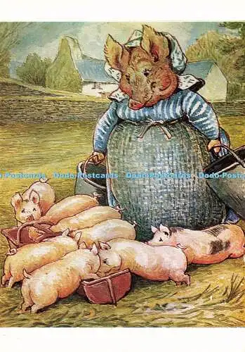 D161299 Tante Pettitoes mit ihrer Familie von acht kleinen Schweinchen. Aus der Geschichte von Pi