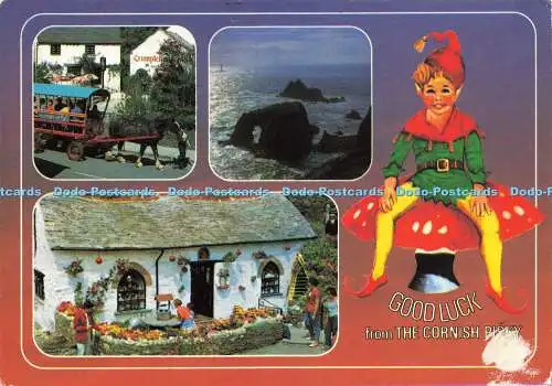 D158669 Viel Glück vom Cornish Pisky. Polperro und Land End. John Hinde. Mul