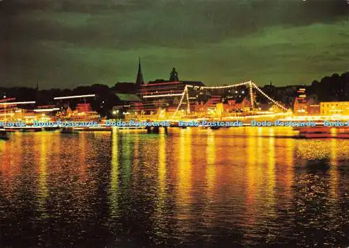 D158902 Fordestadt Flensburg. Abend im Hafen. Herst. u. Verlag Schoning. Gebrude