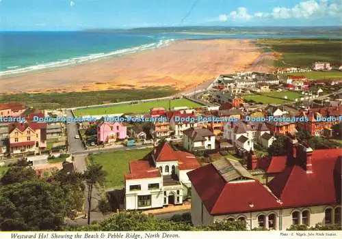 D158927 North Devon. Westwärts Ho. Zeigt den Strand und Pebble Ridge. John Hinde