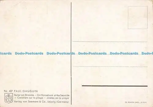 D162003 Zu Pferd am Meer. Paul Gauguin. Seemann. Nr. 407. Fr. Richter