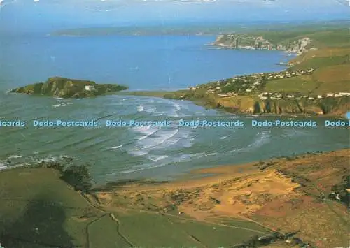 D165566 Blick auf Bigbury auf Meer und Burgh Island. Dreieck Design. Boris Antenne