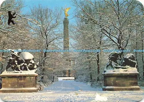 D162815 Berlin. Winter im Tiergarten mit Blick auf die Triumphsäule. Grusskart