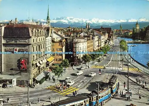 D166266 Zürich. Central und Limmatquai mit Den Alpen. Fotoglob. Wehrli. Orell F