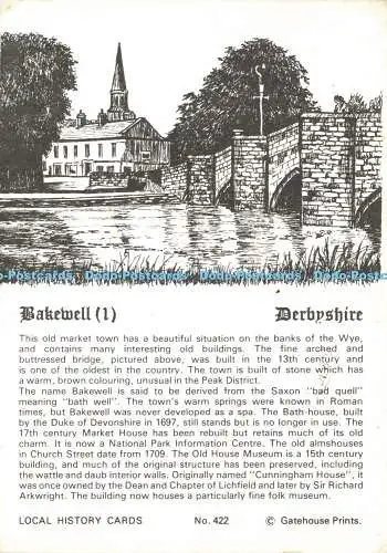 D167923 Derbyshire. Bakewell. Torhausdrucke. Nr. 422. Heimatkarten