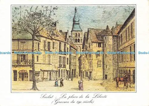 D183942 Sarlat. Dordogne. La Place de la Liberte Gravure du 19 e Siecle. Rene. N