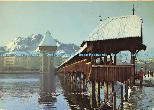 D182549 Luzern. Kapellbrücke mit Berg Pilatus. Karl Engelberger. 1984