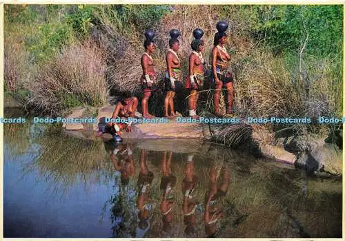 D182850 Südafrika. Tägliche Aufgabe. Zulu-Mädchen sammeln Wasser aus dem Fluss. Ar