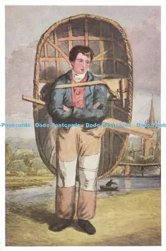 D186260 A South Wales Coracle. Mann. um 1818. Nationalbibliothek von Wales. George D