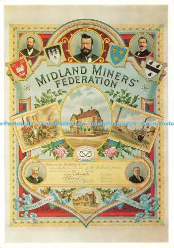 D186382 Gewerkschaftsmitgliedschaftsbescheinigung oder Emblem. The Midland Miners Federa