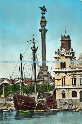D184724 Barcelona. Kolumbus-Denkmal und Carabela Santa Maria. A. Zerkowitz