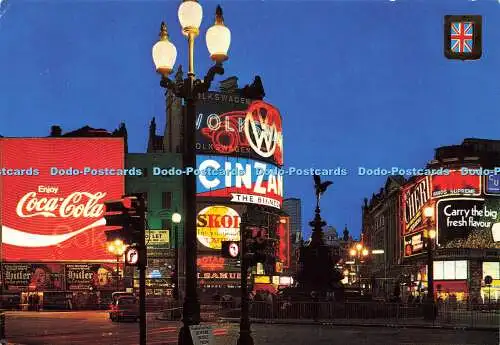 D181880 London. Piccadilly Circus und Statue des Eros bei Nacht. Fisa