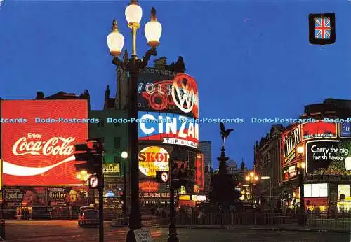 D181881 London. Piccadilly Circus und Statue des Eros bei Nacht. Fisa