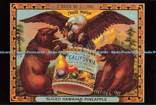 D188166 Bären und Adler. Box Label. ca. 1900. Früchte aus Kalifornien. Geschnittenes Hawaii