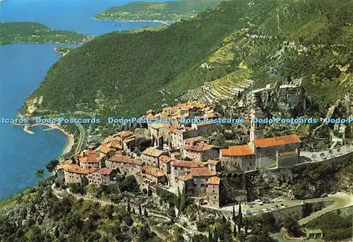 D183703 Cote d Azur. Eze Village. Vue Aerienne au Fond le Cap Ferrat. la Rade de