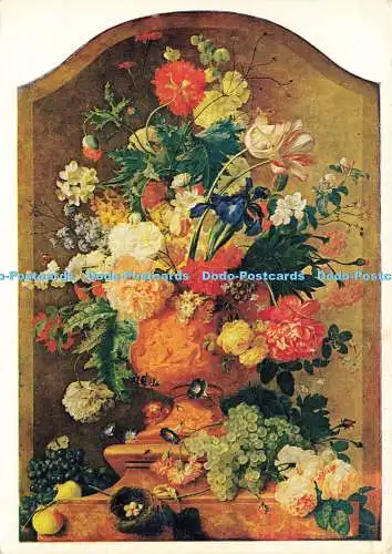 D186989 Nationalgalerie. Blumen in einer Terrakotta Vase. und Obst. Karten-Nr. 1018