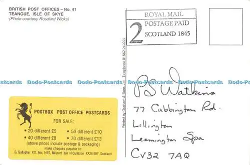 D188650 British Post Offices. Nr. 41. Teangue. Isle of Skye. Graham. Rosalind Wi