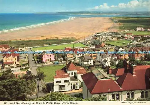 D187572 North Devon. Westwärts Ho. Zeigt den Strand und Pebble Ridge. John Hinde