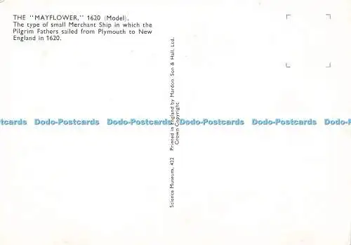 D189040 Die Mayflower. 1620. Modell. Die Art des kleinen Handelsschiffes, auf dem die
