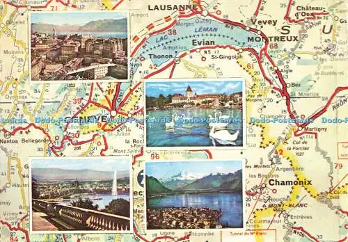 D187748 Carte du Lac Leman Avec vues de Lausanne. Ouchy Geneve et Montreux. Jage