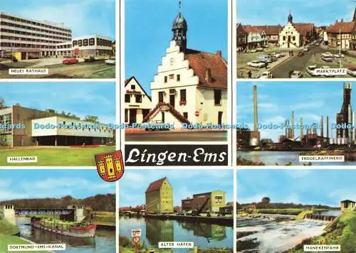 D191025 Lingen Ems. Alter Hafen. Hallenbad. Marktplatz. Neues Rathaus. Multi Vie