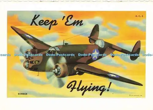 D191132 Keep Em Flying. Bomber. Postkarte 2. Weltkrieg. Von Grafton. Dover Publi