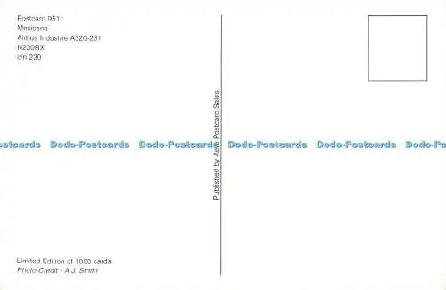 D172035 AK 9511. Mexicana. Airbus Industrie. A. 320. 231. Aero Postkarte Sa
