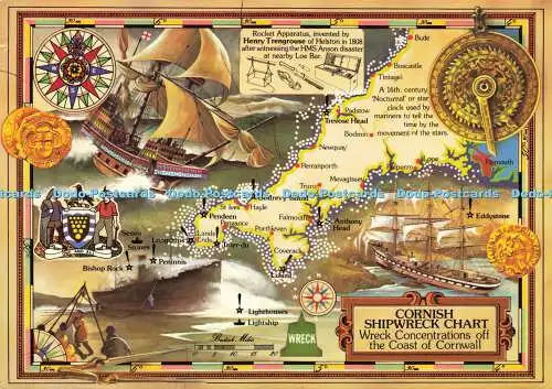 D171200 Cornish Shipwreck Chart. Wrackkonzentrationen vor der Küste Cornwalls.