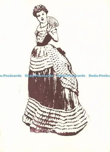 D173807 Frau mit Kleid in den Händen Handfächer. John Edmunds Maschinendrucker