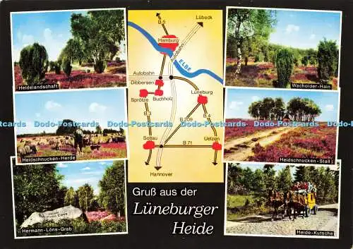 D171655 Gruss aus der Lüneburger Heide. Hermann Lons Grab. Cramers. Multi View