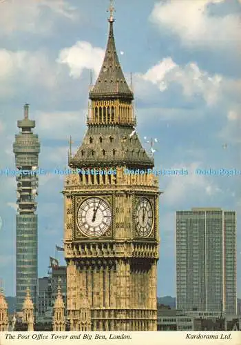 D174316 London. The Post Office Tower und Big Ben. Kardorama. W. W. Roberts. B.