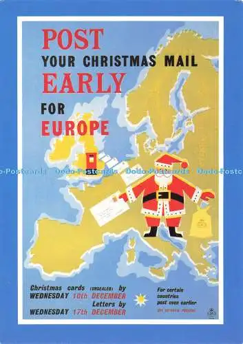 D174873 Versenden Sie Ihre Weihnachtspost frühzeitig nach Europa. GPO Poster von gestern. Na