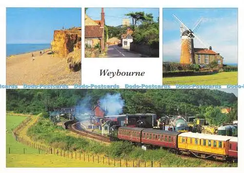 D178790 Weybourne. Blick auf den Strand. Die Straße. Windmühle und Bahnhof.